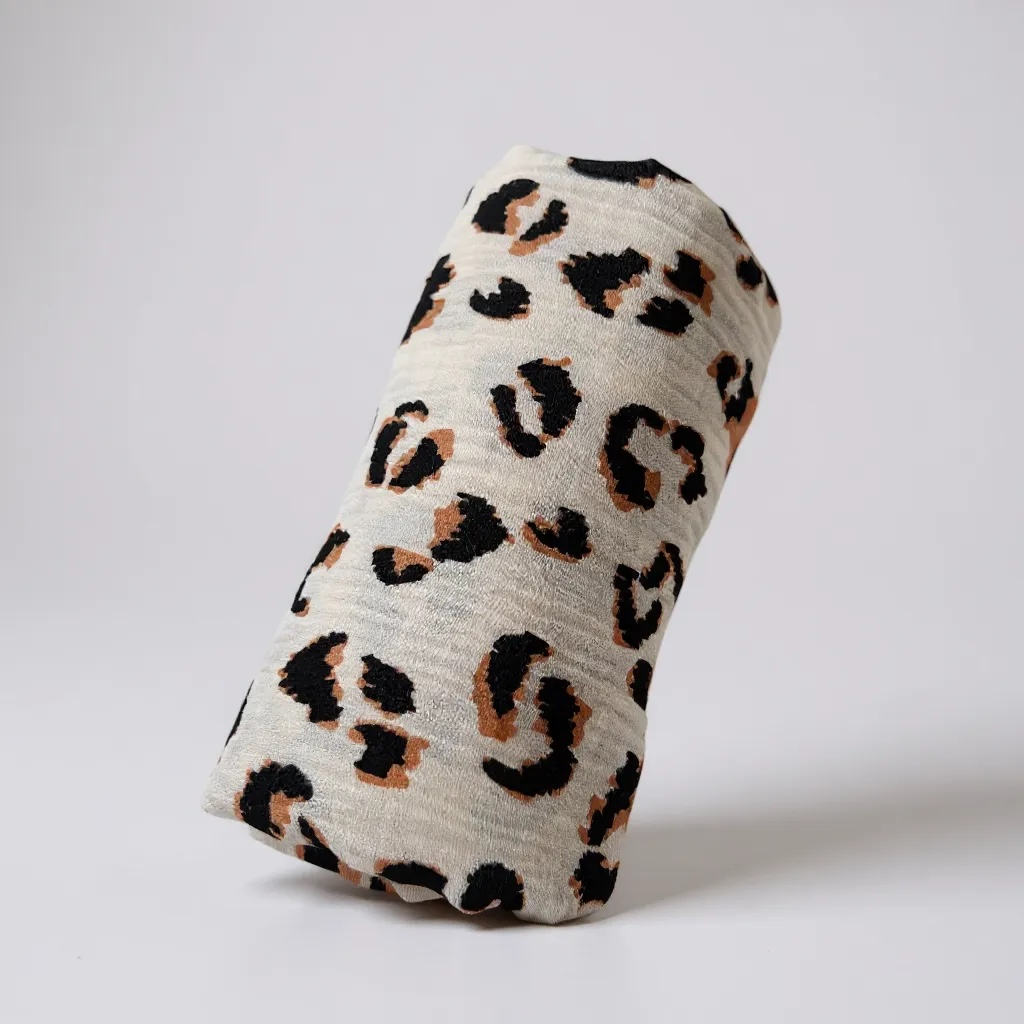 Coupon Double gaze de coton imprimée Léopard